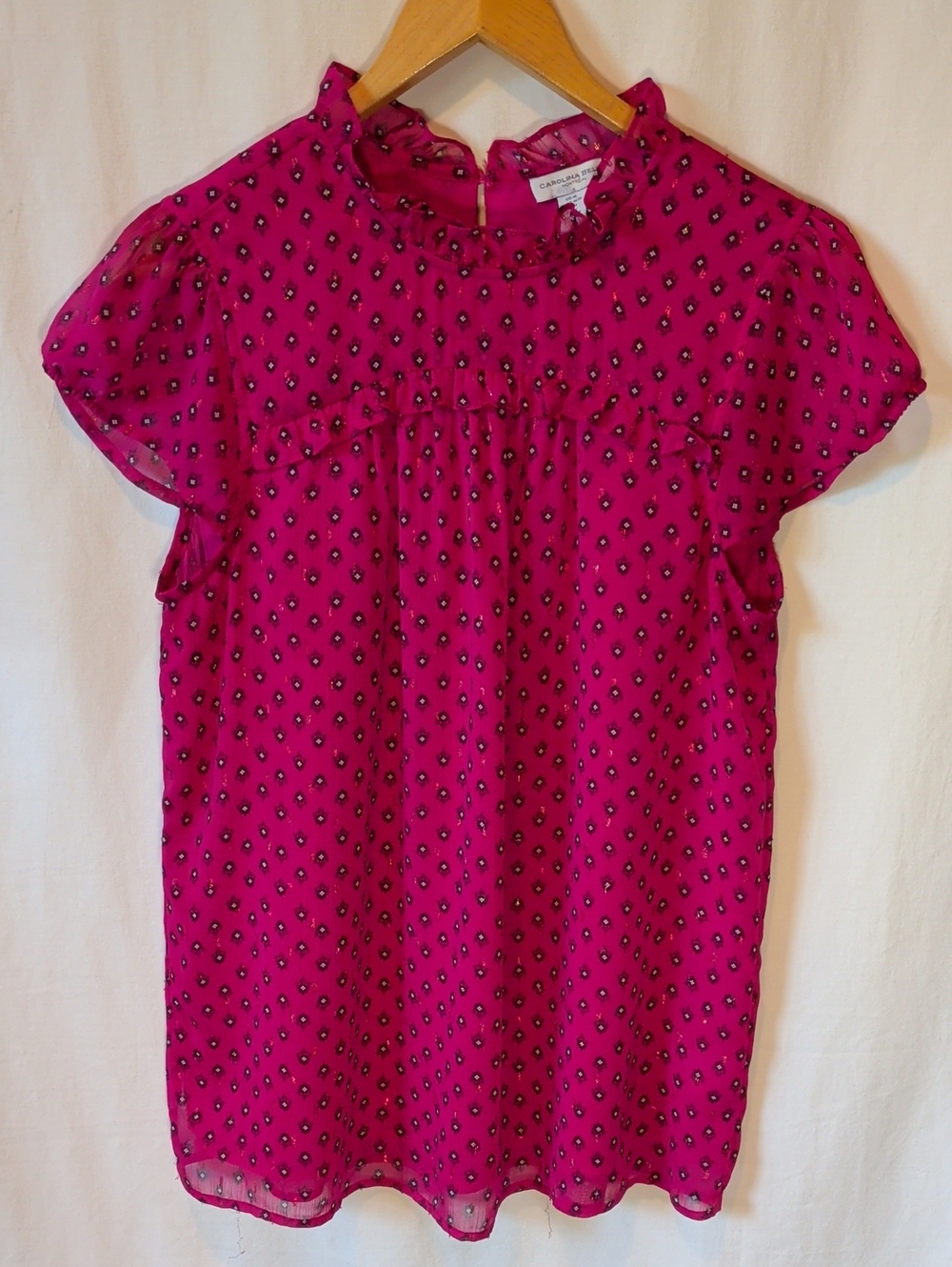 Carolina Belle Bright Fuchsia Short Sleeve Ruffle Yoke Blouse